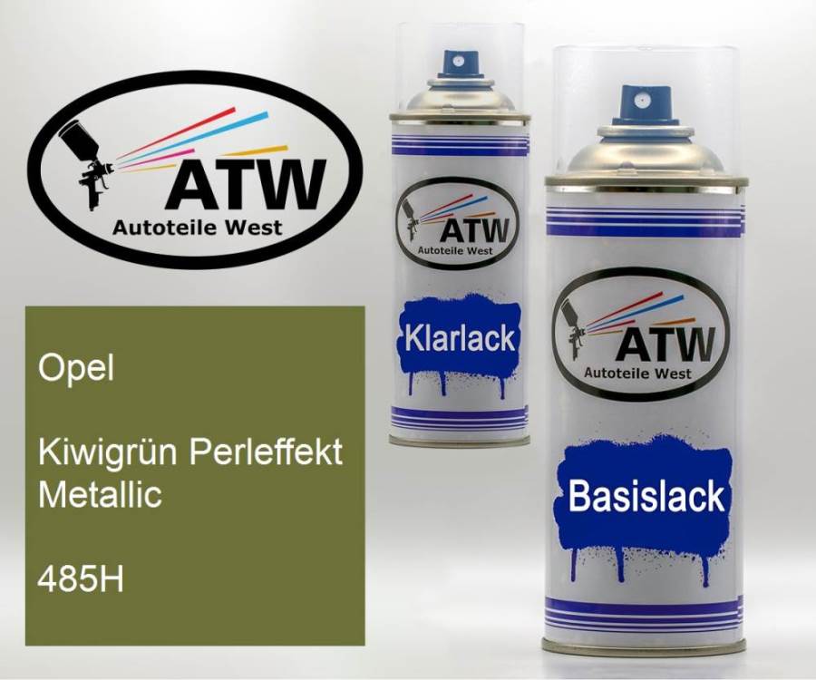 Opel, Kiwigrün Perleffekt Metallic, 485H: 400ml Sprühdose + 400ml Klarlack - Set, von ATW Autoteile West.